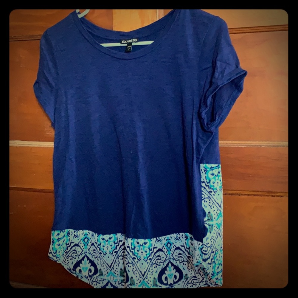 Navy top with pattern back and bottom.